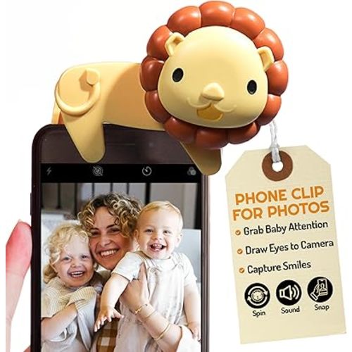 Looky Lou - Lion Rattle Phone Clip for Baby Pictures, Newborn Photography, Monthly Milestones & Photoshoot Props - New Parent, Grandparent, Shower, Registry
