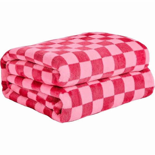 FY FIBER HOUSE Checkered Flannel Fleece Throw Blanket Soft Cozy Checkerboard Grid Print Chessboard Gingham Pattern Blankets For Bed Couch Sofa, 60"X80", Burgundy