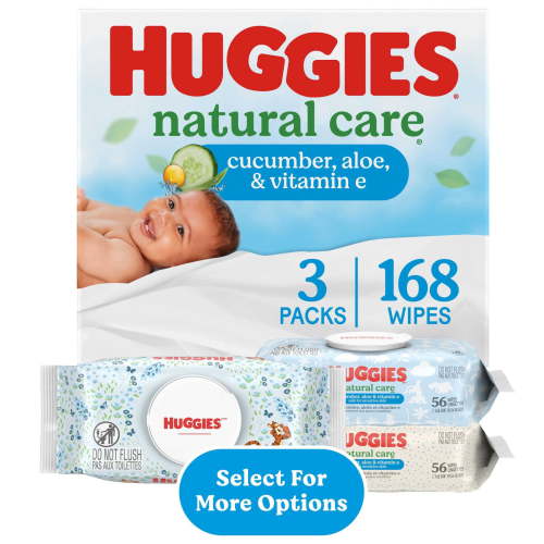 Huggies Baby Wipes with Cucumber Aloe Vitamin E, Hypoallergenic, 3 Flip-Top Packs, 168 Total