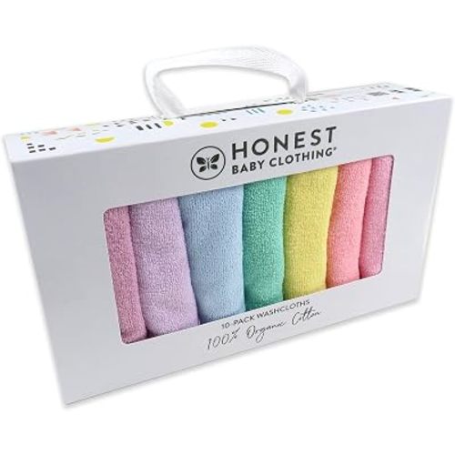HonestBaby 10-Pack Terry Wash Cloths in Gift Box for Infant Baby Boys, Girls, 10-Pack Rainbow Pinks, One Size