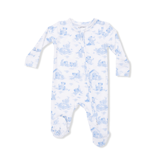 Angel Dear Blue Puppy Toile Zipper Footie
