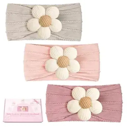 Baby Flower Headbands Baby Girls Nylon Headbands Baby Essentials Stretchy Hairbands Handmade Hair Accessories for Newborn Infant Toddlers Kids (Pink,Khaki Gray,Dusty Pink)