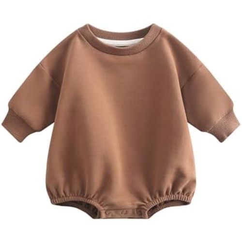 Bafeicao Baby Boy Girl Sweatshirt Romper Organic Cotton Solid Color Long Sleeve Bubble Romper Oversized Warm Fall Winter