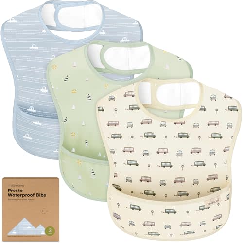 3-Pack Waterproof Baby Bibs for Eating - Lightweight Toddler Feeding Bibs with Large Food Catcher, Mess Proof, Food-Grade Baby Eating Essentials, Easy to Put On & Clean (Vessels)