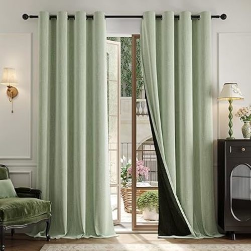 Anmao Thick Heavy Textured Blackout Curtains for Living Room 84 Inch Length 2 Panels Set, Grommet Room Darkening Thermal Insulated Window Curtain Drapes for Bedroom with Tiebacks, (W52xL84,Sage Green)