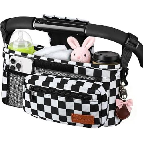 Stroller Caddy with Cup Holder, Non Slip Stroller Organizer Bag Accessories | Stroller Bag with Detachable Phone Bag, Fits Uppababy, Mockingbird Doona Joie Yoyo Baby Jogger, Christmas Baby Shower Gifts