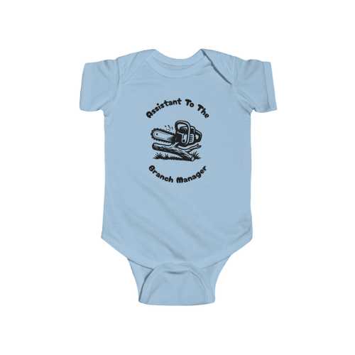 Assistant to the Branch Manager Baby Onesie: Funny Chainsaw Bodysuit