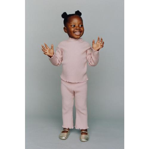 RIBBED KNIT FLARE PANTS - Pink | ZARA United States