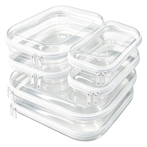 6 Pack Clear Hard Shell Zipper Case – Travel Makeup Bag, Diaper Bag Organizer Pouches, Clear Toiletry Bags, Hard Plastic Cosmetic Organizer, 2S 2M 2L,Makeup Bag Organizer, Clear Zipper Pouches.
