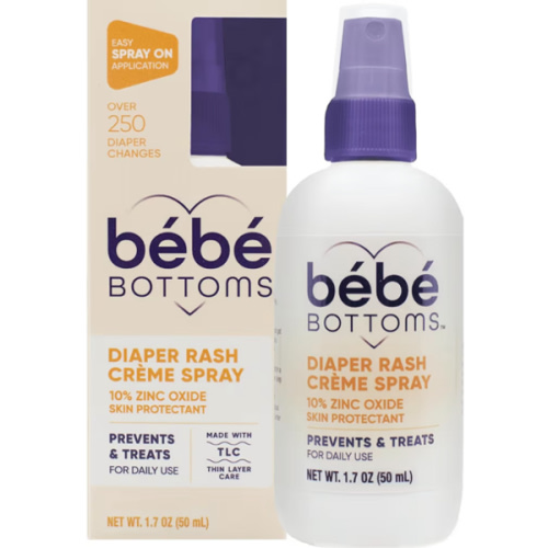 Bébé Bottoms Baby Diaper Rash Cream Spray, No-Rub Touch Free Application for Sensitive Skin 1.7oz (50 ml)