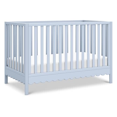 Davinci Sammy Scallop 4-in-1 Convertible Baby Crib, Powder Blue | GREENGUARD Gold Certified, Converts to Toddler Bed & Daybed & Full-Size Bed, 4 Adjustable Mattress Heights - Easy to Assemble