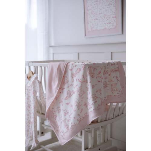 Double-Sided Baby Blanket - Toile De Jouy/Pink