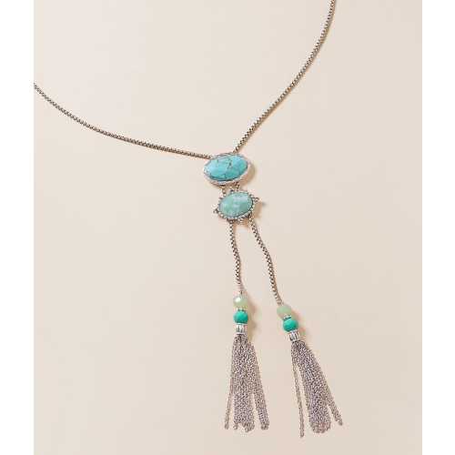 Lainey Wilson Turquoise Stone Fringe Necklace - Women's Jewelry in Silver Turquoise Colored | Buckle