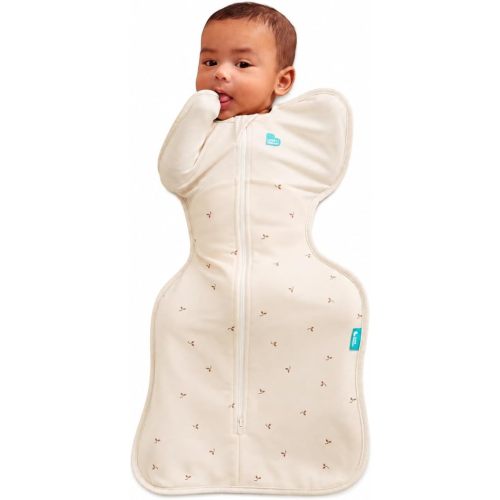 Love To Dream Swaddle UP, Baby Sleep Sack, Stage 1, 1.5 TOG Newborn Baby Swaddle Sack - Soft Stretch Cotton Fleece in Twigs Oatmeal - Arms Up Design for Safer, Better Sleep, Newborn 2.2-3.8kg