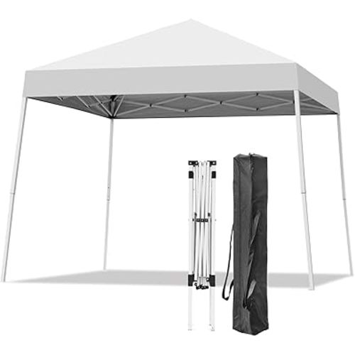 Canopy Tent, 10X10 FT Pop Up Canopy Outdoor Instant Tent Slant Legs with Carrying Bag, Portable Gazebo Shelter for Patio Deck Garden and Beach - 8X8 FT Canopy Cover (White)
