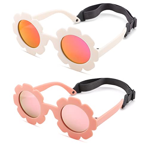 DeBuff Baby Polarized Flower Sunglasses Flexible Bendable Frame with Strap for Infant Girls Boys Age 0-24 Months