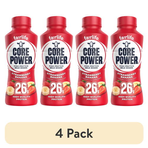 (4 pack) Core Power Protein Shake, Strawberry Banana, 26g Bottle, 14 fl oz