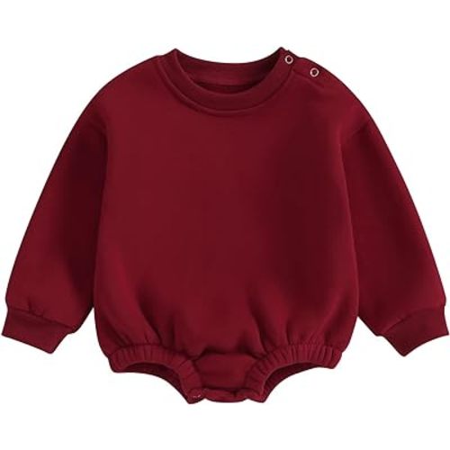 Baby Boy Girl Fleece Sweatshirt Romper Solid Color Long Sleeve Sweater Jumpsuit Newborn Warm Fall Winter Clothes