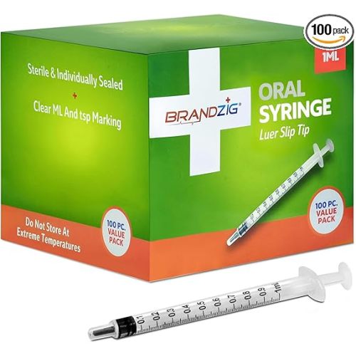 1ml Oral Syringe - 100 Pack – Luer Slip Tip, No Needle, Sterile Individually Blister Packed - Medicine Administration for Infants, Toddlers and Small Pets