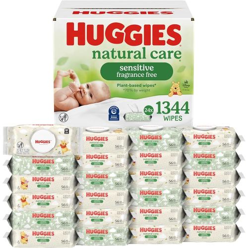 Huggies Natural Care Sensitive Baby Wipes, Unscented, Hypoallergenic, 99% Purified Water, 24 Soft Packs of 56 (1344 Wipes Total)