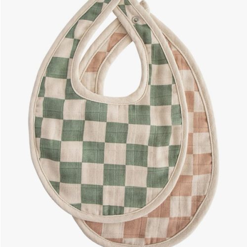 mushie Muslin Baby Bib | Soft Cotton for Infant Drips, Drools & Feedings | Adjustable Fit | 2 Pack