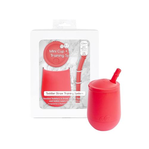 ezpz Mini Cup + Straw Training System - 9 Months+ (Coral) - 100% Silicone Training Cup for Infants + Toddlers - Designed by a Pediatric Feeding Specialist