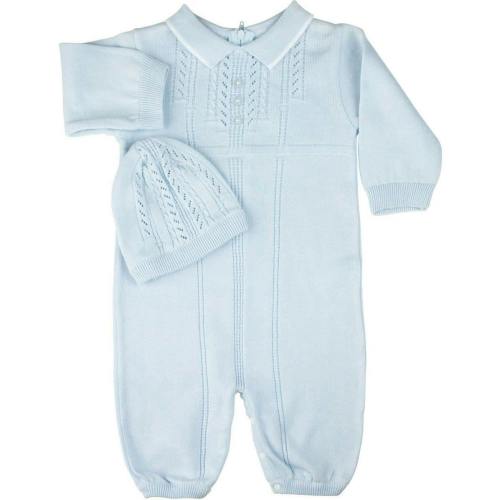 Boys Collar Knit Longall with Hat Blue