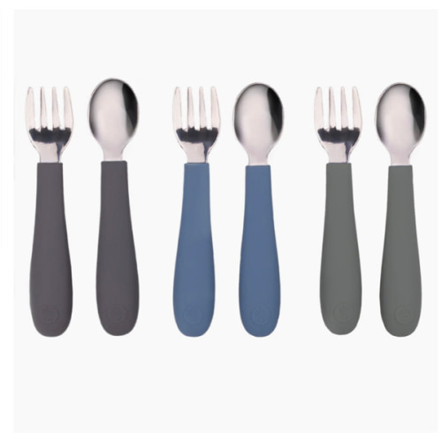 WeeSprout | Stainless Steel & Silicone Toddler Utensils with Silicone Lid | Set of 6 | 3 Forks + 3 Spoons