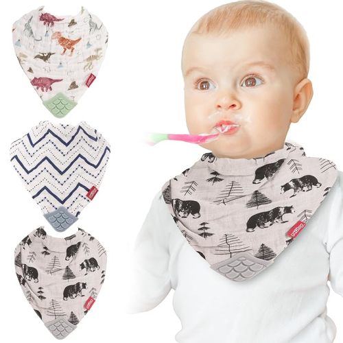 Nuby Baby Bibs - 3 Pc Muslin Bibs - Reversible 100% Natural Cotton Teething Accessory for Girls and Boys, Baby Essentials