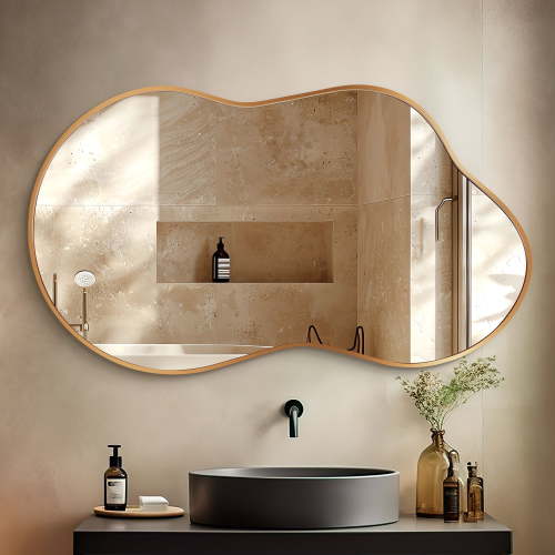 TEWLOSS Irregular Wall Mirror Cloud Shaped Asymmetrical Mirrors for Bathroom 36"x24", Gold