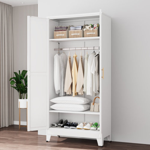 Ebern Designs 70.87"H Metal Freestanding Wardrobe Closet Armoires Cabinet For Bedroom With Hanging Rod | Wayfair