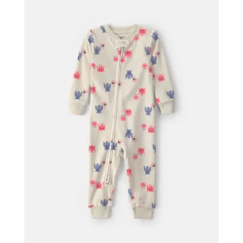 Toddler Girl 1-Piece Monster DreamPlush Snug Fit Pajama - Cream | Carter's