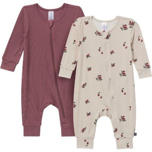 Modern Moments by Gerber Baby Neutral 2-Pack Long Sleeve Footless Rompers, Gray and Purple