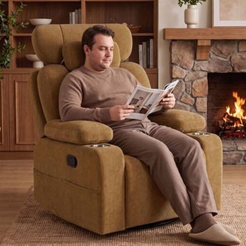 TYBOATLE Chenille Manual Rocker Recliner Chair - Brown - Adjustable Headrest & Armrests for Nursing