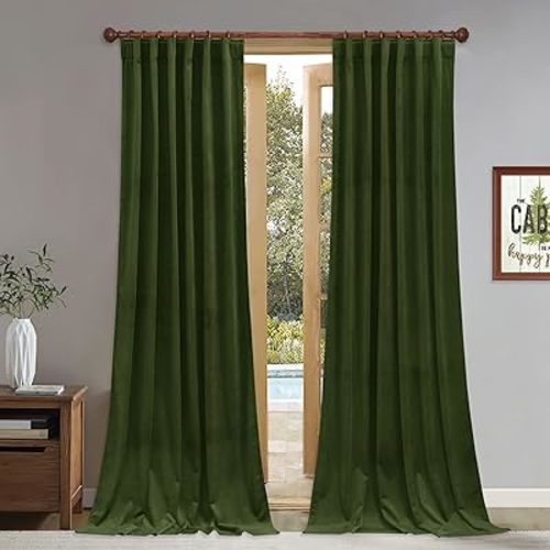 StangH Moss Velvet Curtains 90 inches, Room Darkening Thermal Insulated Sliding Door Drapes Nursery Kids Room Decor Christmas Holiday Backdrops, W52 x L90, 2 Panels