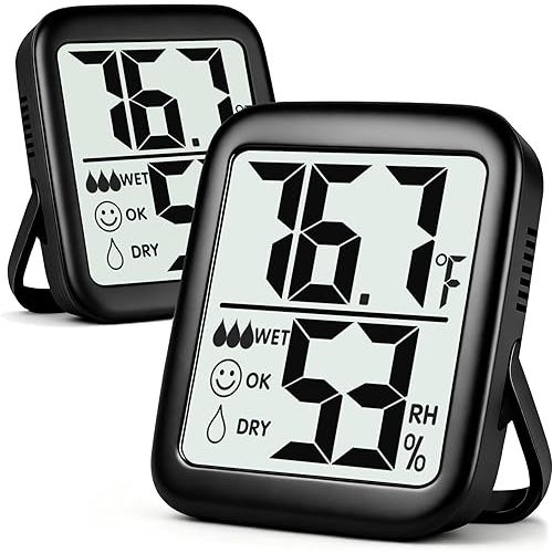 Antonki 2 Pack Room Thermometer for Home, Hygrometer Indoor Humidity Meter Gauge, Digital Temperature and Humidity Monitor Sensor for House, Terrarium, Incubator, Greenhouse - Battery Included
