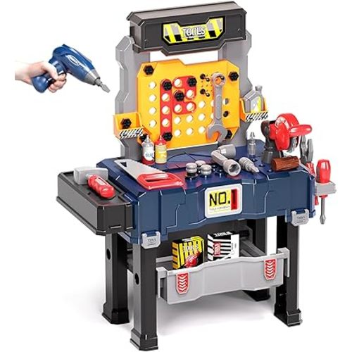 Deejoy Kids Tool Bench with Realistic and Electric Drill, Construction Workbench Toys for Toddlers 3-5, Toddler Bench Set for Boys & Girls Age 3-4