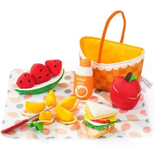 Jollybaby Soft Picnic Basket Cutting Play Food Toys for Baby 6-12-36 Months, Montessori Sensory Felt Fake Food Toy for Toddler 1-3, Birthday Gifts for 1 Year Old Boys and Girls