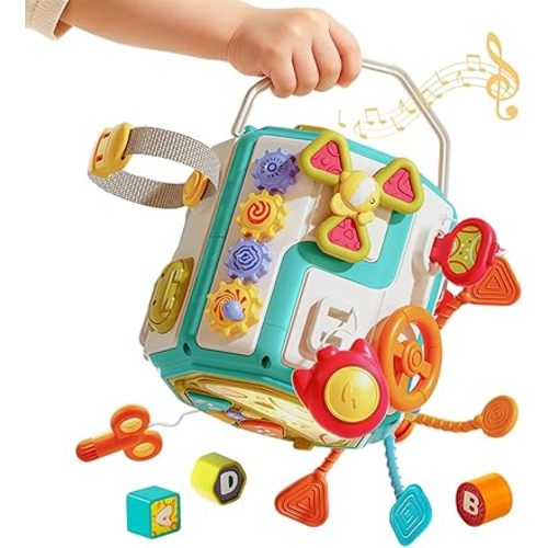 ZIYOSTAR 20-in-1 Busy Board Activity Cube, Educational Sensory Learning Toy for 1 2 3 Year Old Toddlers, Developmental Fine Motor Skills, Shape Sorter & Music Toys Gift for Boys Girls 1-3 Years Old