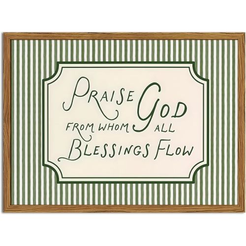 Framed Christian Scripture Wall Art, Bible Verse Pictures Wall Decor, Sage Green Striped Praise God From Whom All Blessings Flow Paintings Canvas Prints Religious Home Decor for Living Room 12x16 inch