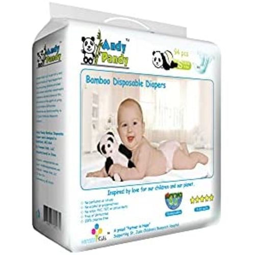 Eco Friendly Premium Bamboo Disposable Diapers by Andy Pandy - Small - for Babies Weighing 6-16 lbs - Small (Pack of 94)