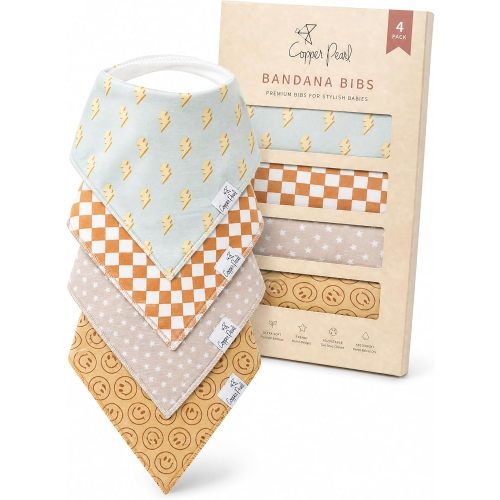 Copper Pearl Baby Bibs 4 Pack, Bandana Drool Bibs for Baby Girl & Boy, Soft Cotton Bibs for Drooling and Teething