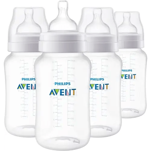 Philips Avent Anti-Colic Baby Bottles, 11oz, with Flow 3 Nipples, 3m+, 4pk, Clear, SCY106/04