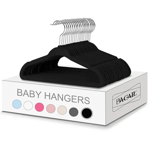BAGAIL 50 Pack Kids Velvet Hangers 11 Inches Children's Clothes Hangers Non-Slip Baby Hangers for Infant/Toddler (Black)