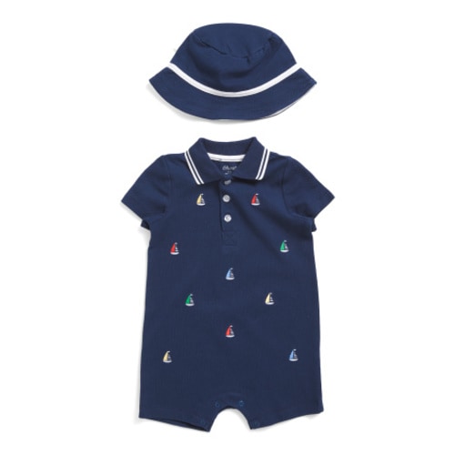 Newborn Boys Sailboats Romper With Hat | Baby Boys (0-24m) | Marshalls