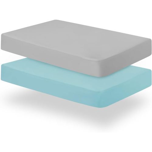 Biloban Crib Sheets Fitted, 2 Pack Crib Sheet Fits for Standard Crib Mattress, Neutral Toddler Bed Sheets for Baby Boys and Girl, Grey & Aqua, 52”X 28”