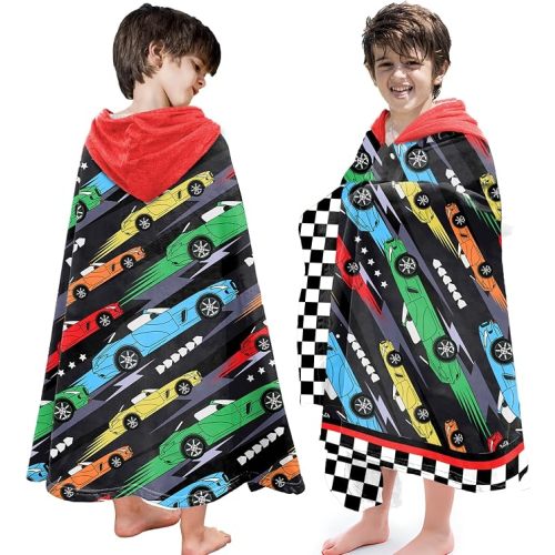Hooded Towels for Kids -Monster Toddler Beach Towel- Super Absorbent & Quick Dry 100% Cotton 30x50 Inch - to Kid Ages 3-10-Truck Cars Swim Towels