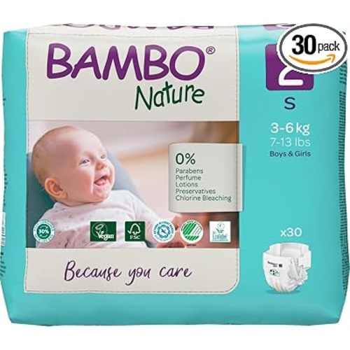 Bambo Nature Hypoallergenic Baby Diapers, Eco-Labeled Diapers, Enhanced Leakage Protection, Totally Chlorine-Free, Skin Friendly, and Super Absorbent - Size 2 (30 Count)