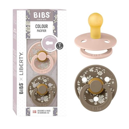 BIBS Colour Liberty Soother 2-Pack, BPA Free Dummy Pacifier, Round Nipple. Natural Rubber Latex, Made in Denmark, Size 1 (0-6 Months), Capel Blush