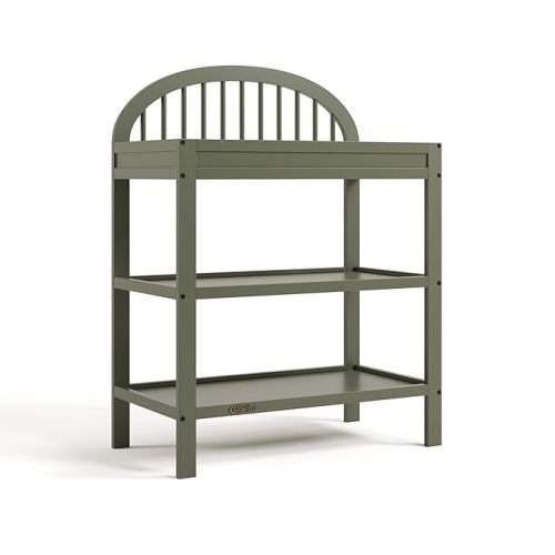 Graco Olivia Changing Table with Water-Resistant Changing Pad (Olive) - GREENGUARD Gold Certified, Includes Bonus Water-Resistant Changing Pad with Safety Strap, 2 Open Shelves, Stylish Design